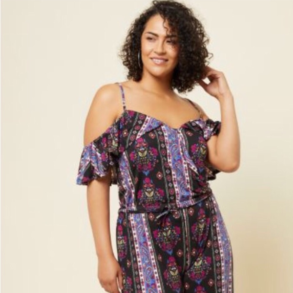 2X COLD SHOULDER JUMPSUIT